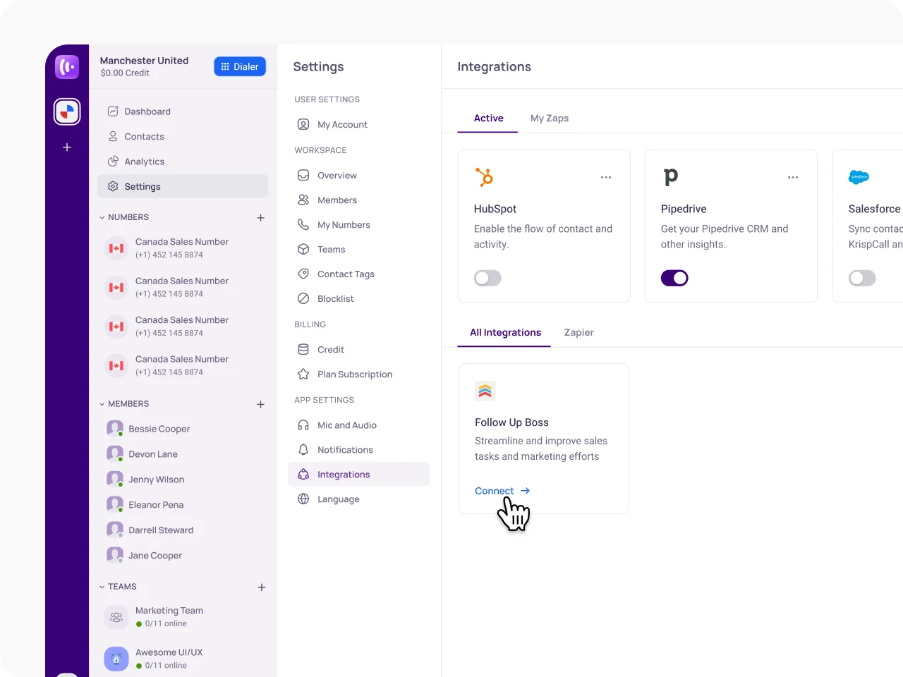integrate follow up boss with krispcall easily with our guide