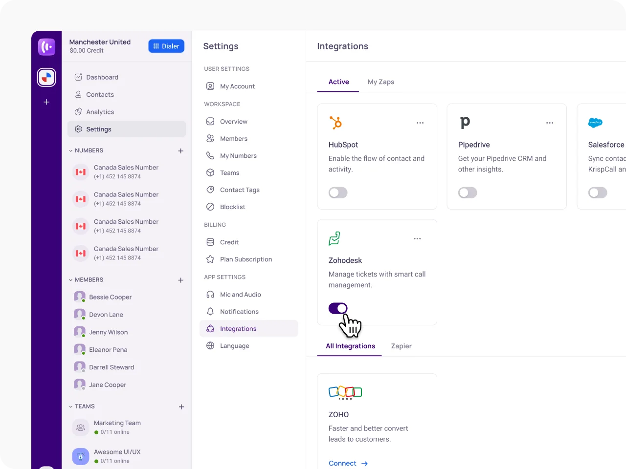 integrate zoho desk with krispcall 2