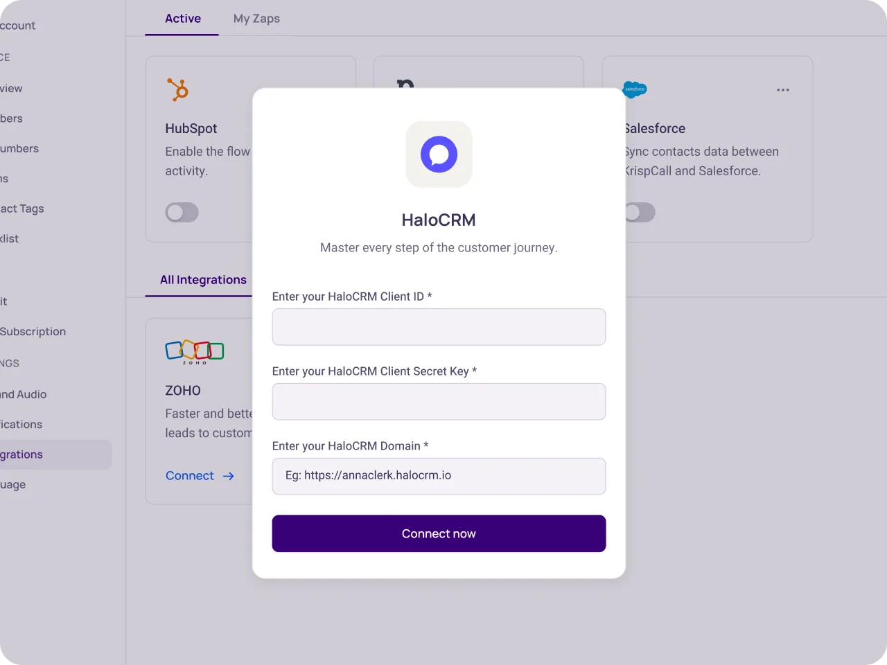 integrate halocrm with krispcall easily with our guide3