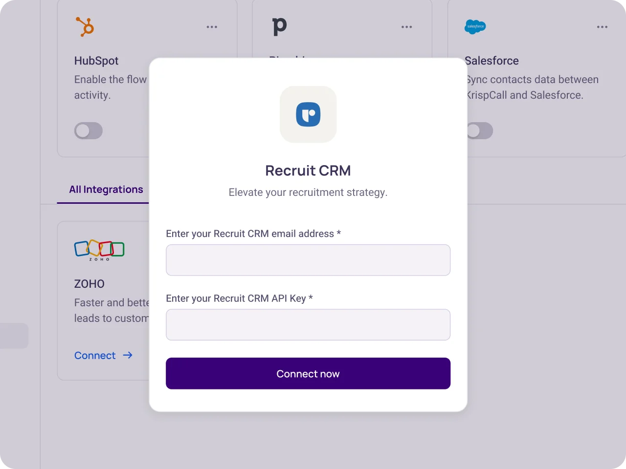 integrate recruit crm with krispcall easily with our guide3