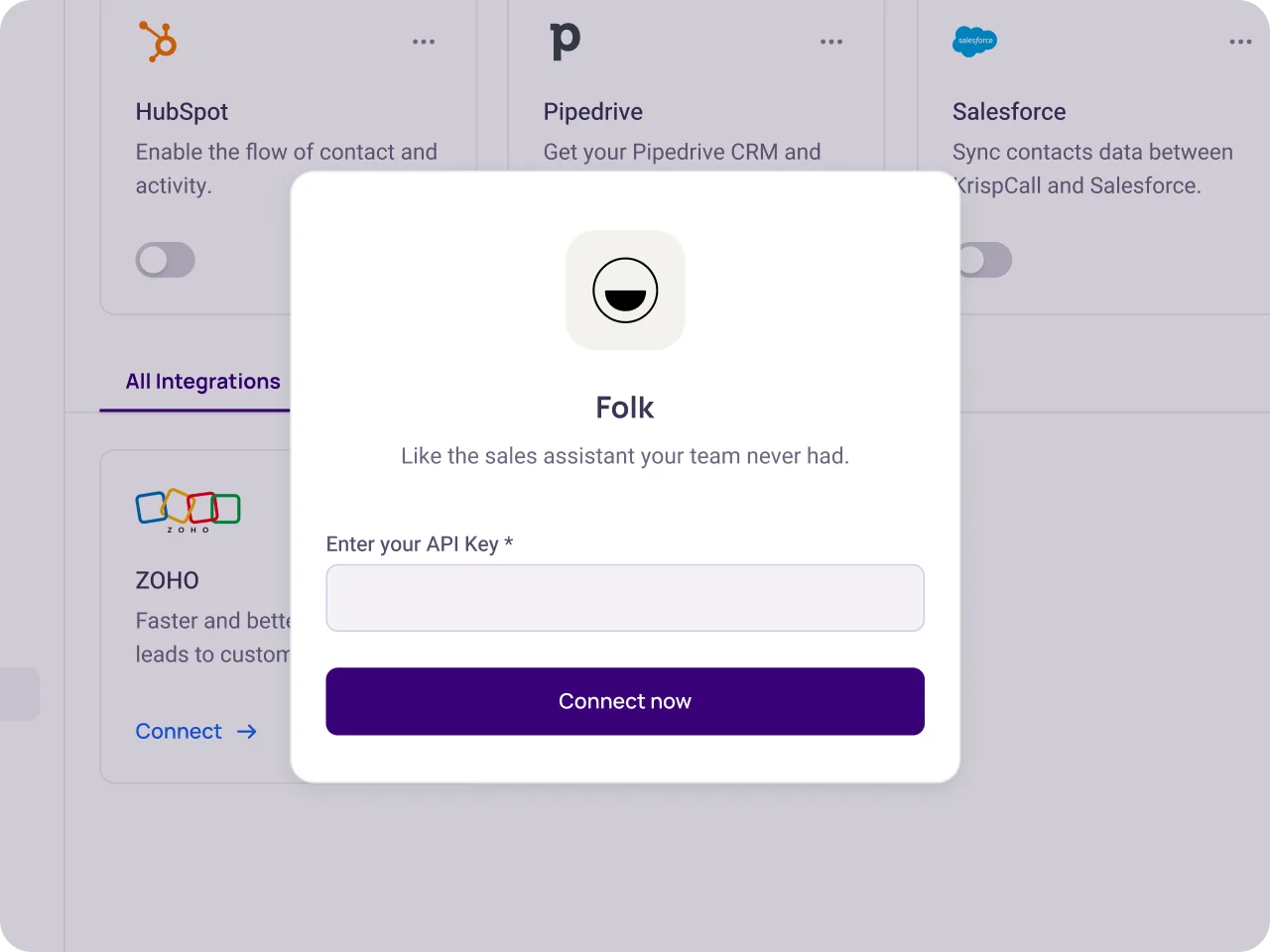 integrate folk with krispcall easily with our guide2