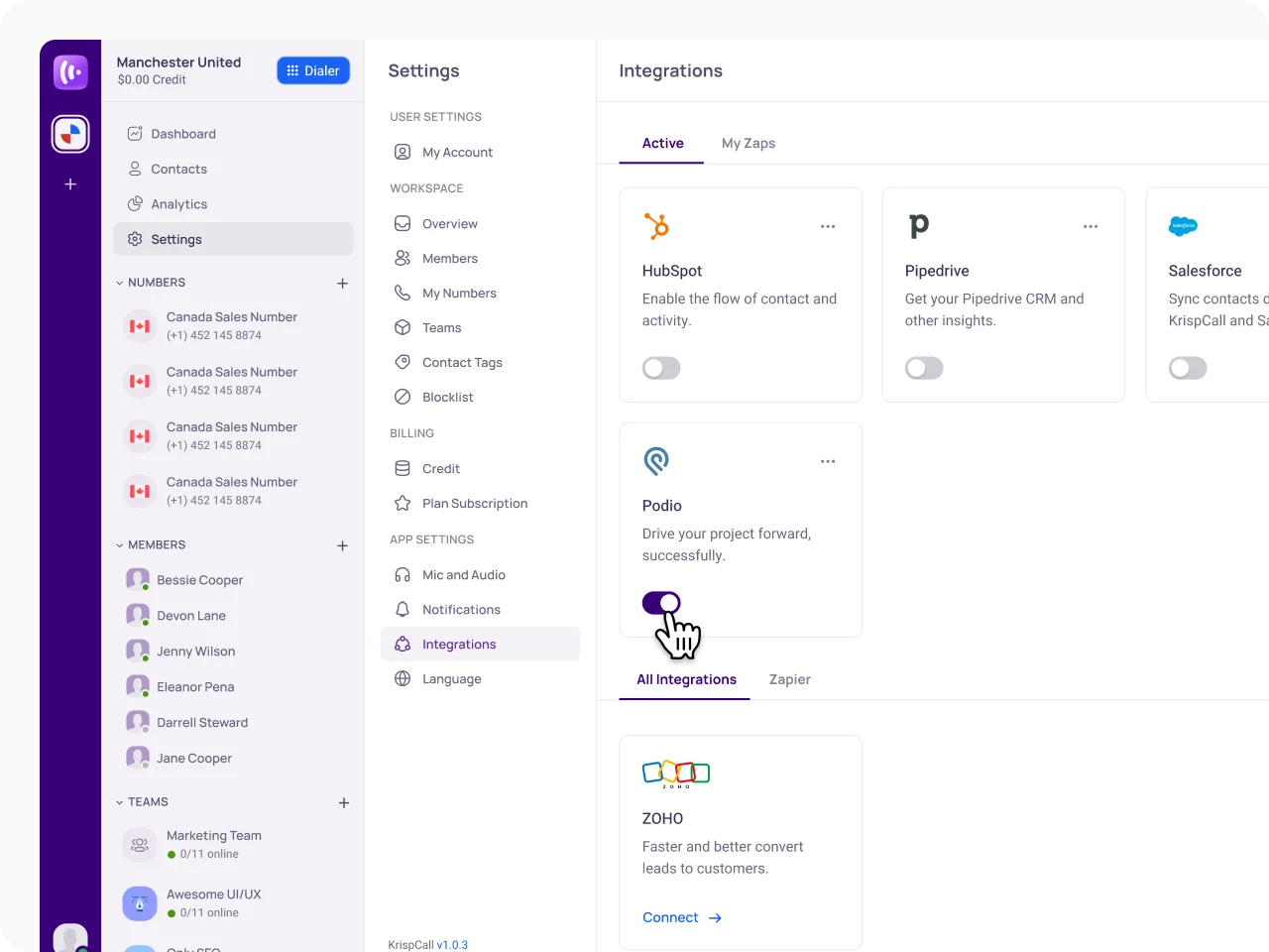 integrate podio with krispcall easily with our guide5