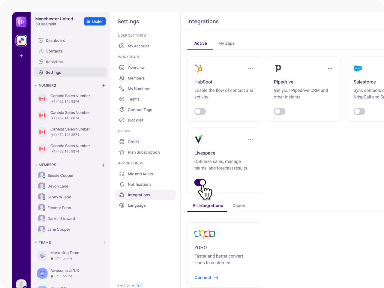enter api details and connect livespace img