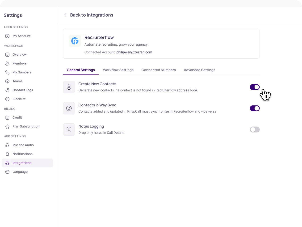 integrate recruiterflow with krispcall easily with our guide5