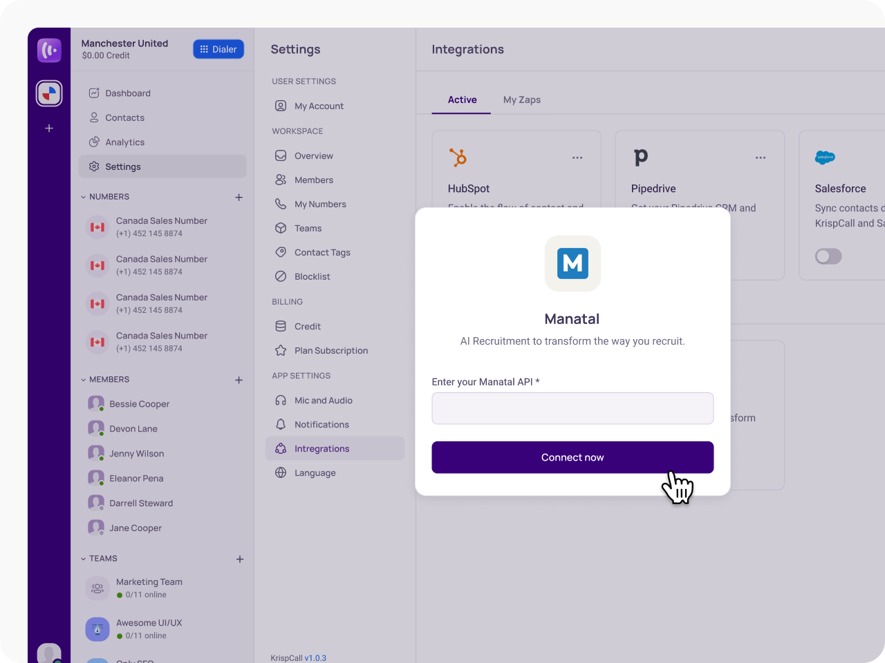 integrate manatal with krispcall easily with our guide4