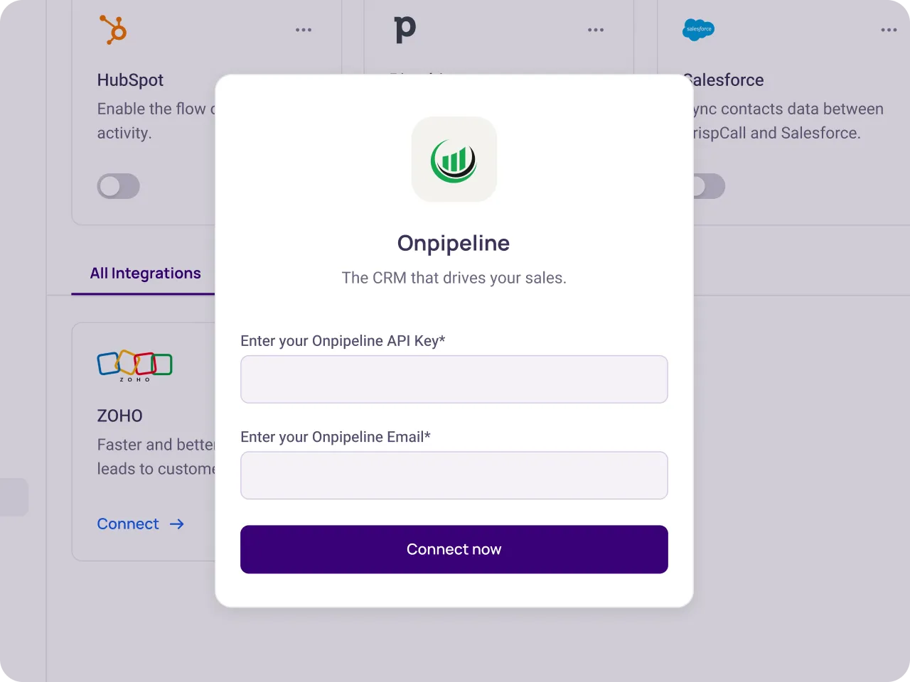 integrate onpipeline with krispcall 4