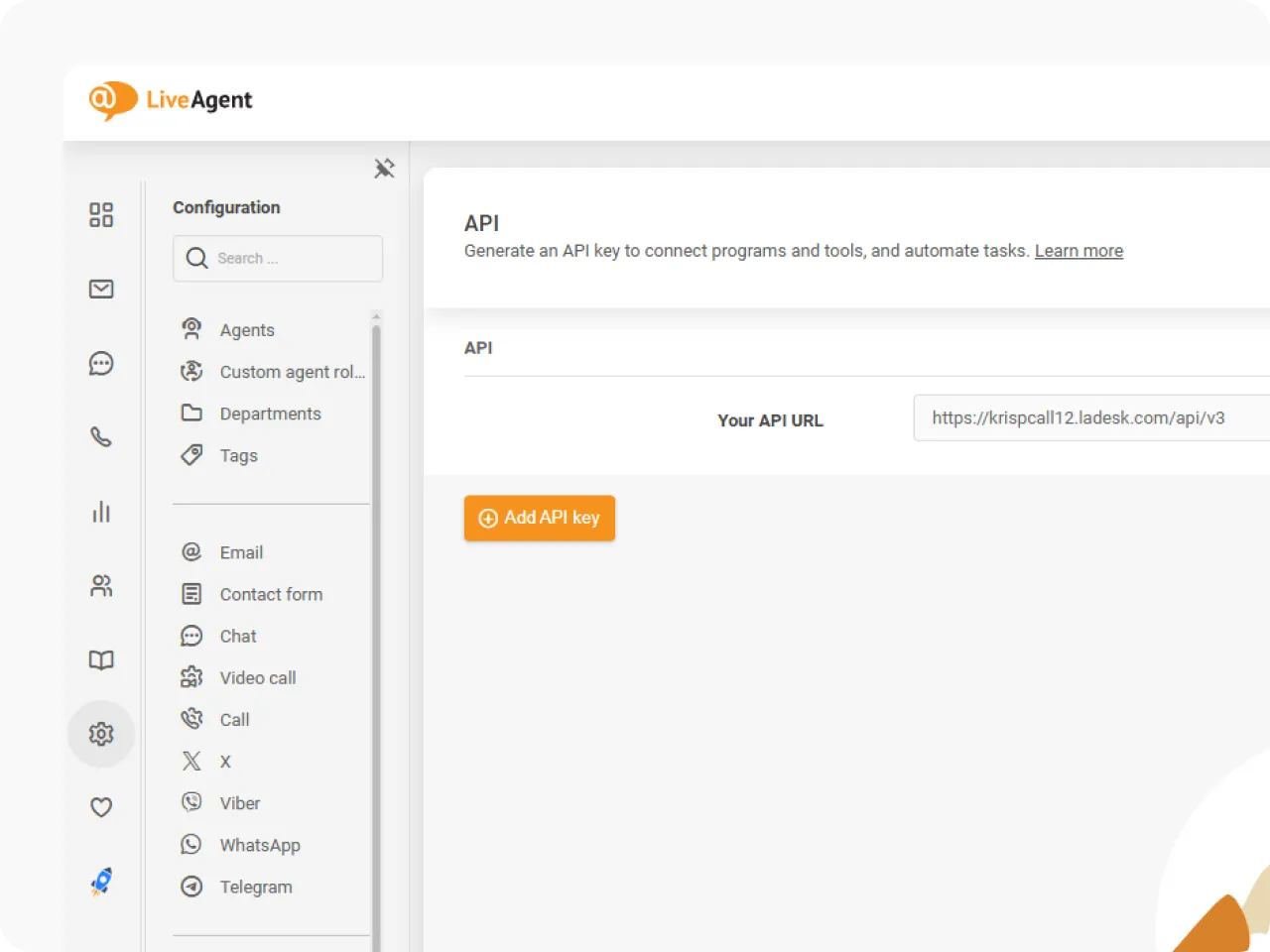 integrate liveagent with krispcall easily with our guide tab4